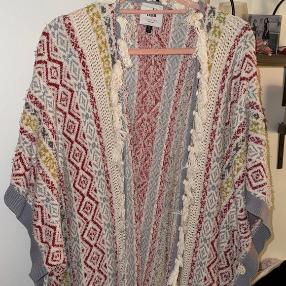 CAbi Sweaters - CAbi Red and Gray Knit Cardigan with Fringe